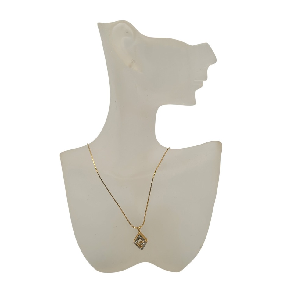 Givenchy Paris New York Gold Tone Rhinestone G Logo Diamond Pendant Necklace